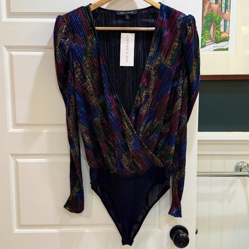 Jealous Tomato Metallic Black Rainbow Bodysuit Small